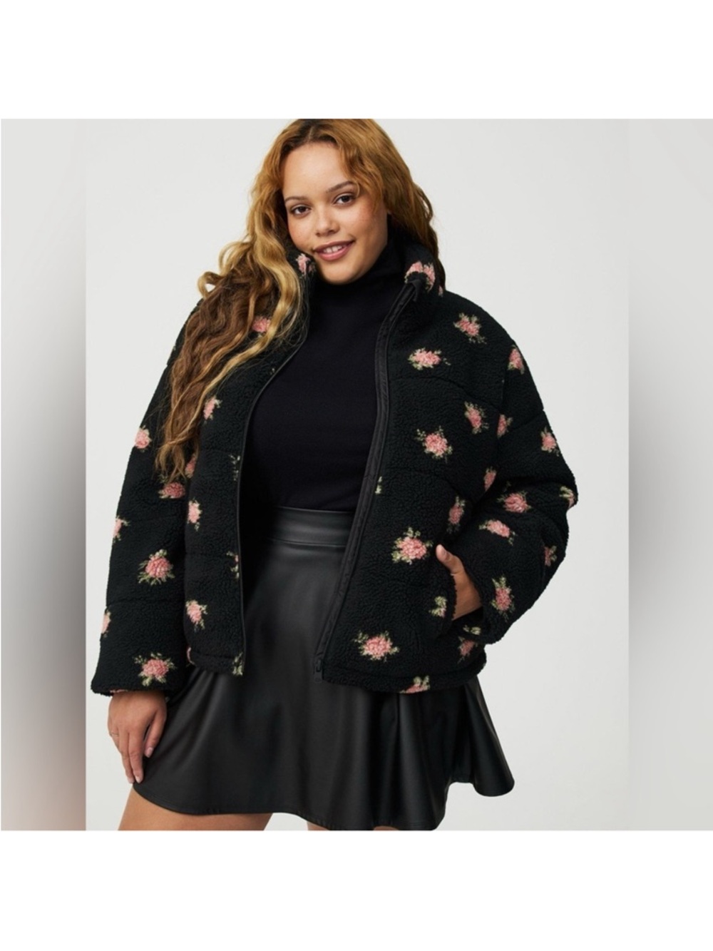 Torrid Sherpa Puffer Jacket - Ethel Floral Deep Black